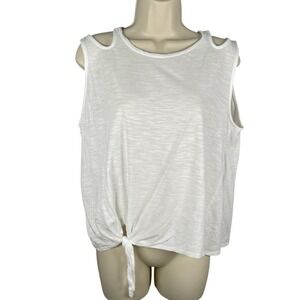 White Birch Top Womens Small White Cotton Modal Cut-out Tie Front Sleeveless
